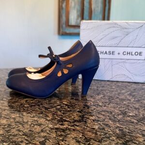 Chase + Chloe Navy Blue Mary Jane Heels with cut outs EUC 8.5